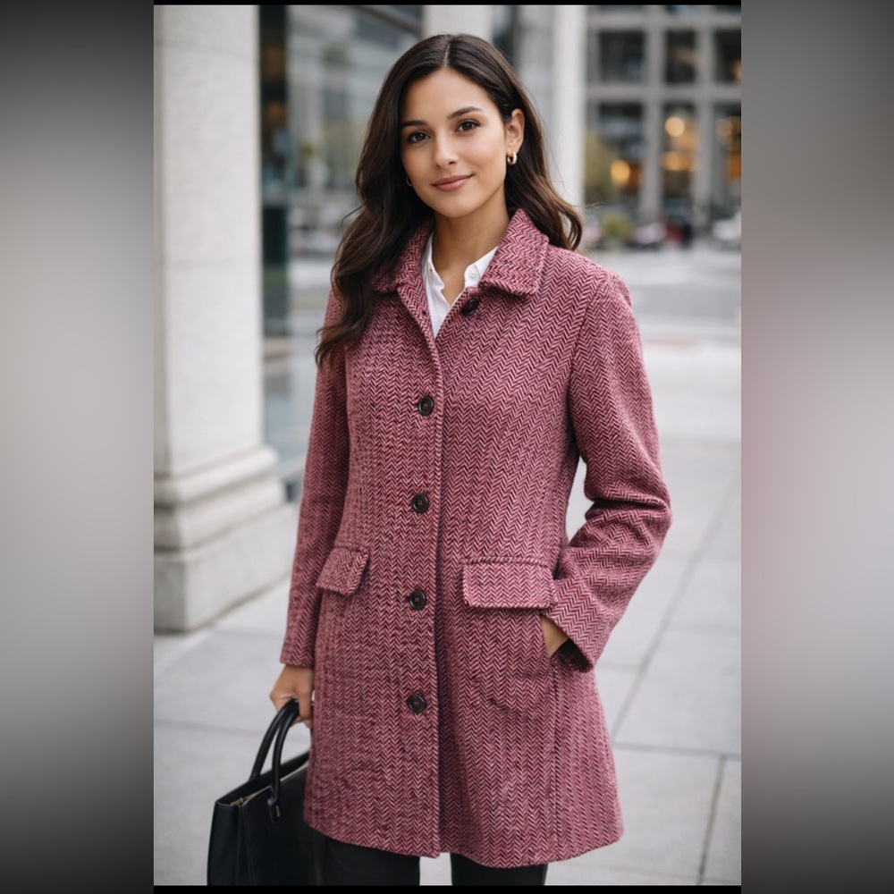Vintage Old Navy Herringbone Coat • Burgundy‎ Plum Wool Blend Classic Tailored